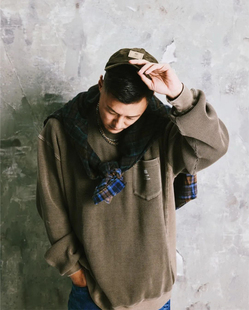 折扣现货 MADNESS L/S WAFFLE TEE 22AW水洗华夫格口袋长袖余文乐