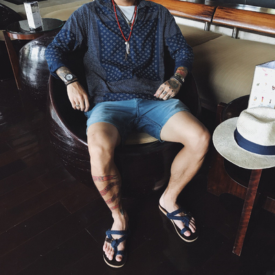 「现货」VISVIM KERCHIEF DOTS TUNIC SHIRT 14SS 蓝方块波点衬衫