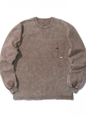 折扣 MADNESS WASHED POCKET TEE 雪花水洗重磅长袖T恤刺绣口袋男