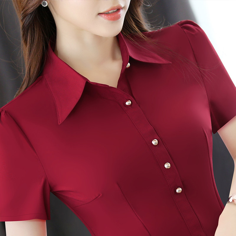 酒店前台服务员工作服短袖白衬衫女餐饮收银员工装显瘦职业装衬衣