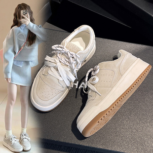 新款 2026春季 设计感小众双鞋 带厚底板鞋 百搭潮 真皮小白鞋 女鞋 女款