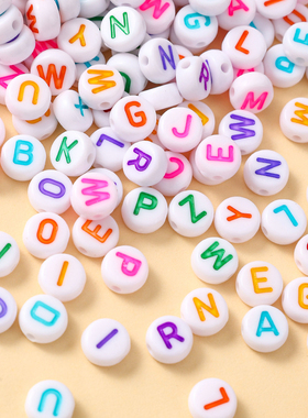 4x7mm扁珠白加彩亚克力散珠英文单字母diy饰品串珠钥匙扣手链编织