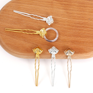 合金花苞发钗diy手工制作发簪步摇主体材料小U发叉发冠头饰配件