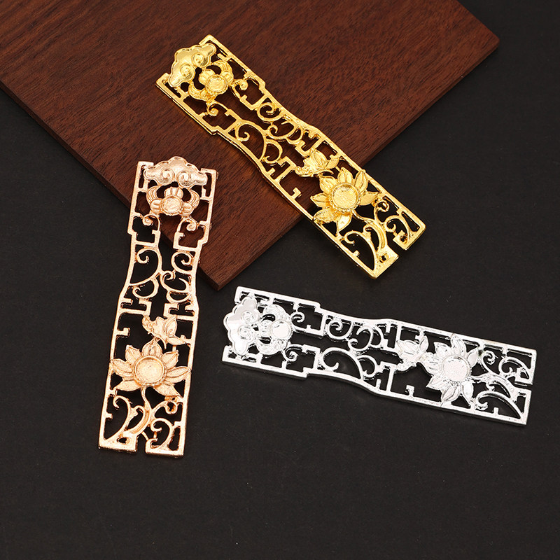 diy饰品配件古风发簪保色合金材料20*73mm发冠花纹长条长片头饰