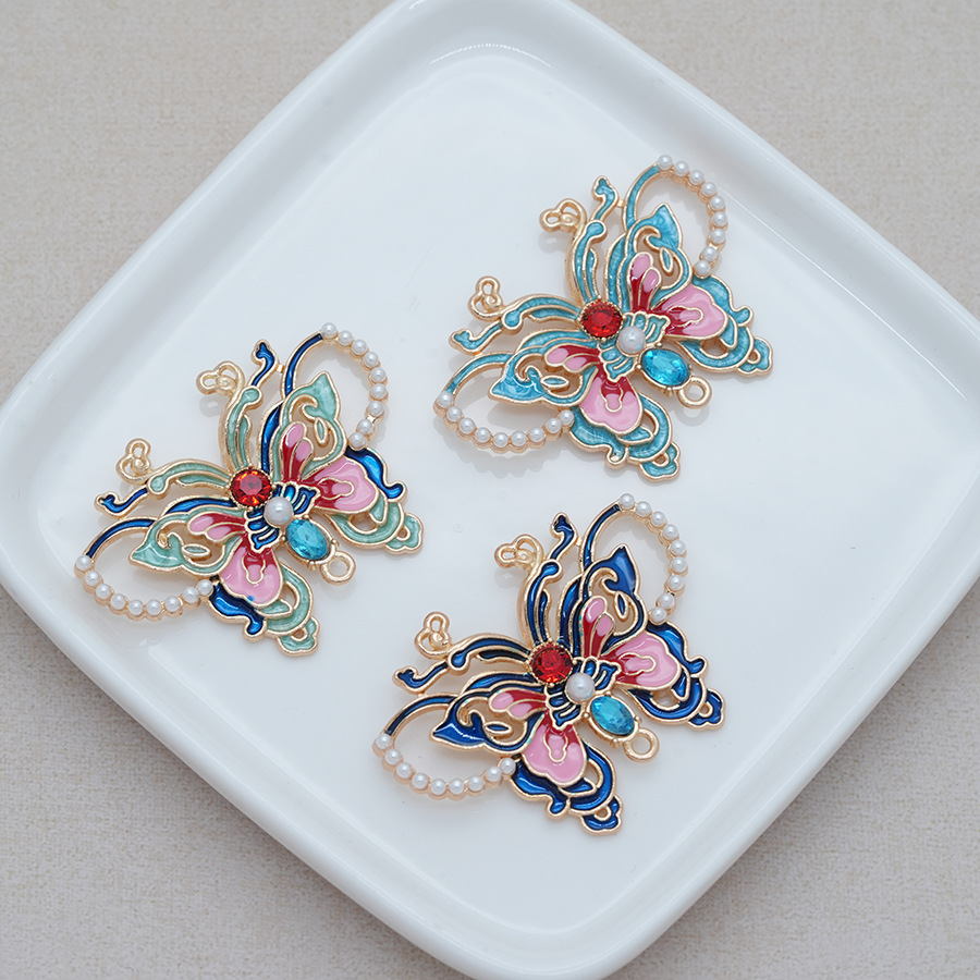 国风珍珠牡丹花扇子花朵胸花翅膀手工DIY古风饰品配饰发簪材料