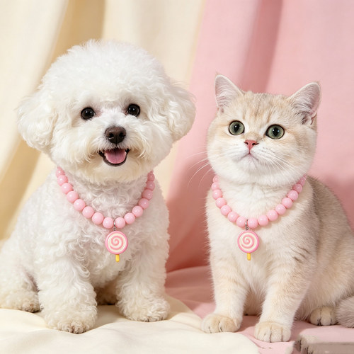 甜美马卡龙手工串珠猫狗项圈