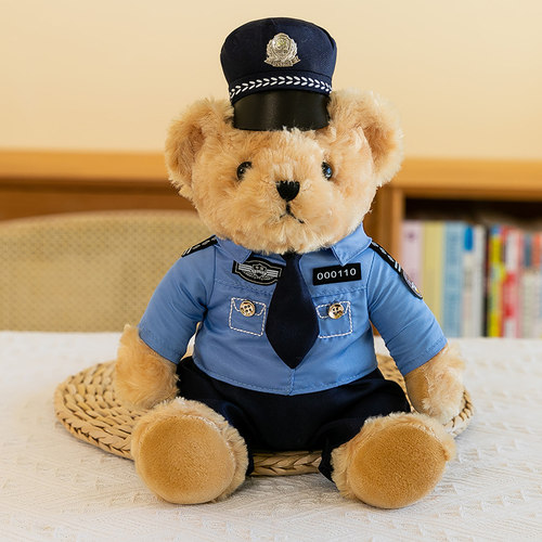 交警小熊大白脸毛绒玩具警察公仔