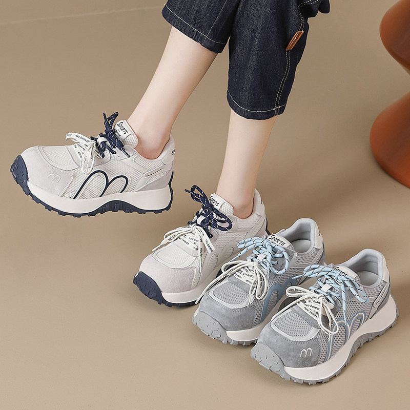 真皮老爹鞋女2026春秋季新款韩版时尚休闲鞋轻便网红超火厚底网鞋