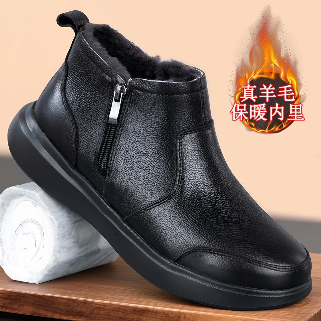 真皮男鞋真羊毛高帮鞋皮毛一体