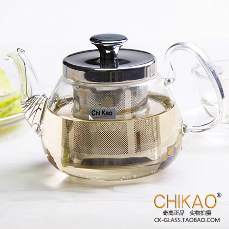 Chikao 奇高004ME耐高温玻璃茶壶加厚不锈过滤泡煮茶直火加热茶壶