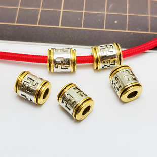 DIY饰品配件藏银合金卍字符大孔桶珠镀金色转运珠红绳手链散珠