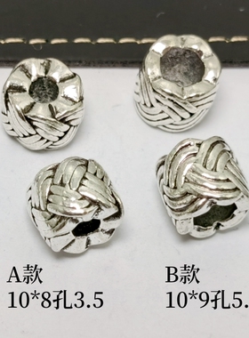 diy手工串珠材料配件复古风手项链编绳藏银合金清迈大孔隔珠