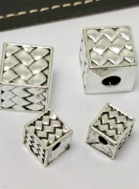 藏银编织纹几何方块散珠大孔复古通孔隔珠 diy手串佛珠饰品配件