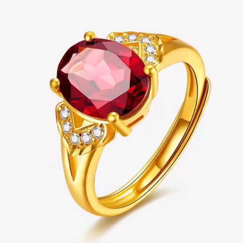 戒指2025新款沙金戒指女款开口红宝石光面首饰黄金色首饰婚庆礼物