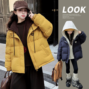 女童三防羽绒棉服2025新款洋气黄色女童羽绒服中学生棉衣保暖棉衣