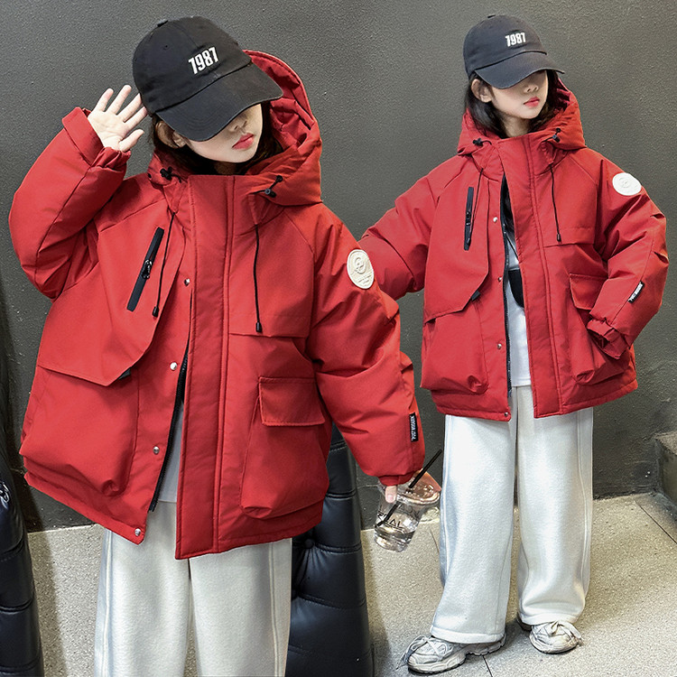 女童派克服冬季加厚2025新款中小学生连帽棉服女孩洋气工装厚