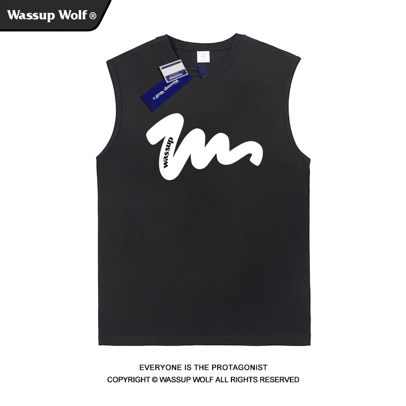 WASSUP美式休闲重磅背心男女运动健身国潮牌夏季宽松无袖T恤坎肩