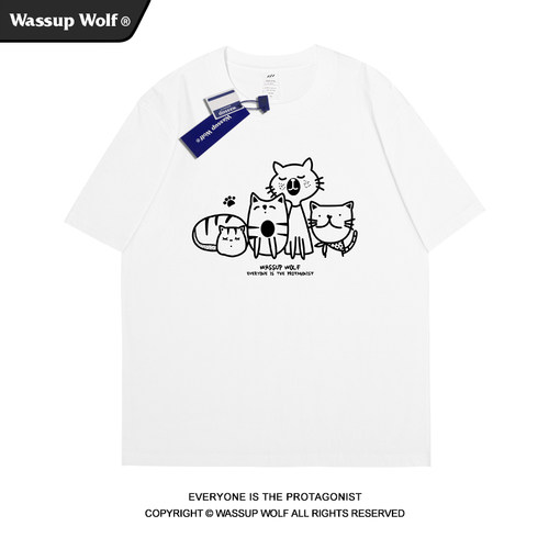 wassupwolf重磅纯棉短袖