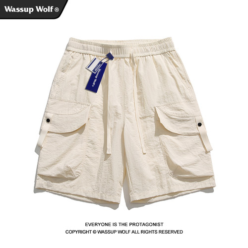Wassup Wolf日系复古机能风工装短裤夏季情侣宽松休闲冰丝五分裤