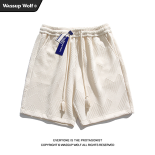 Wassup Wolf日系纯色运动五分裤男夏季宽松篮球休闲情侣工装短裤