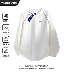 T恤男运动休闲抗菌透气羽毛球服情侣上衣 速干长袖 Wassup Wolf秋季