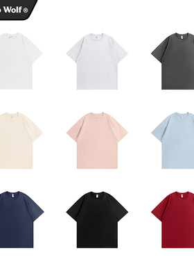 Wassup Wolf美式重磅250g纯棉短袖男夏季T恤宽松半袖纯色打底上衣