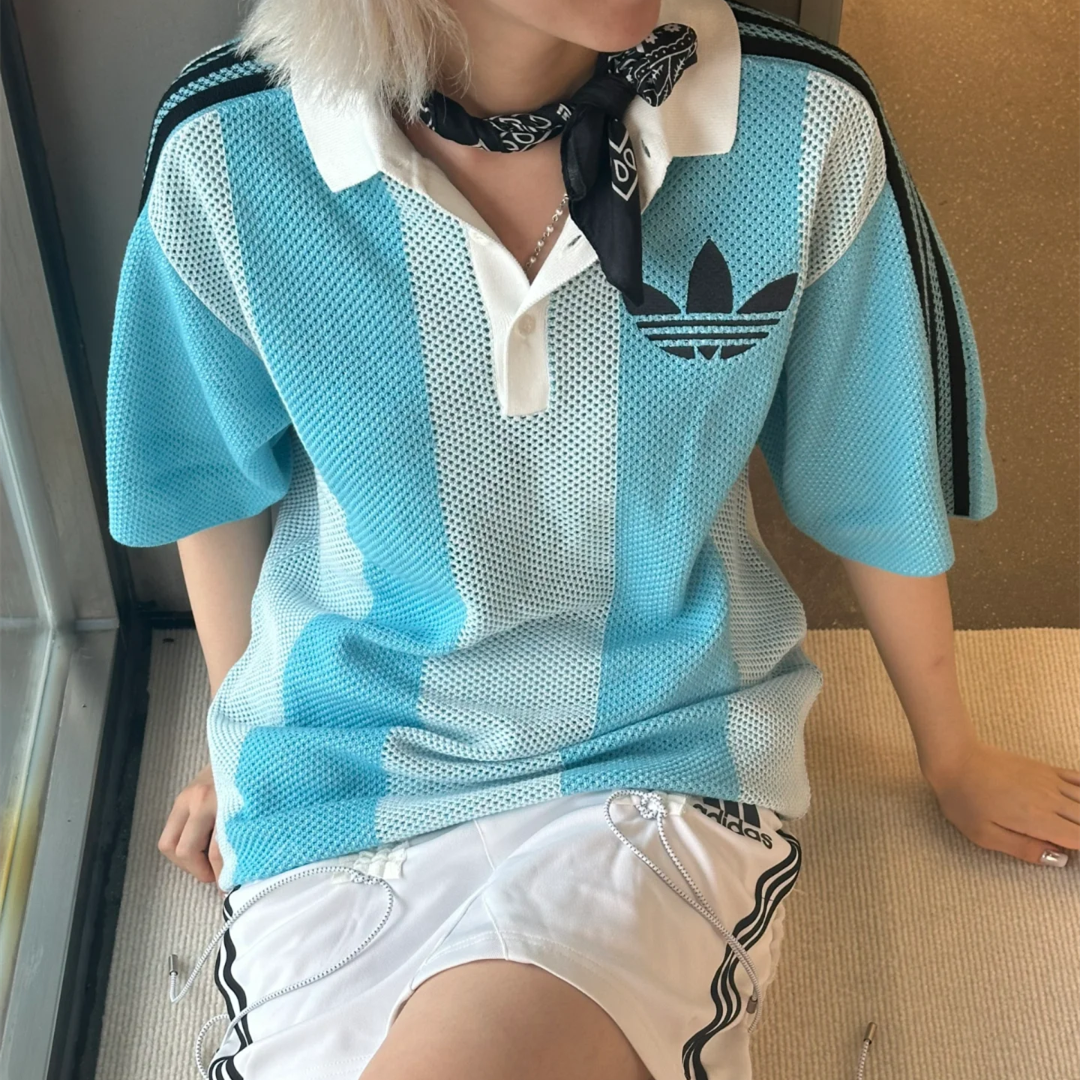 阿迪达斯三叶草男女款网眼透气针织运动宽松短袖POLO衫JL5987