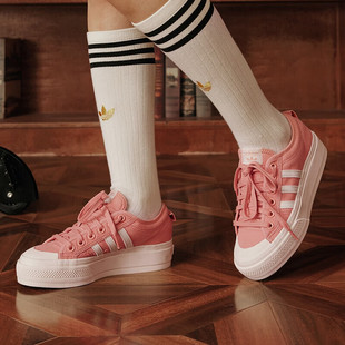 板鞋 JQ9149 PLATFORM女子厚底运动帆布鞋 阿迪达斯三叶草NIZZA