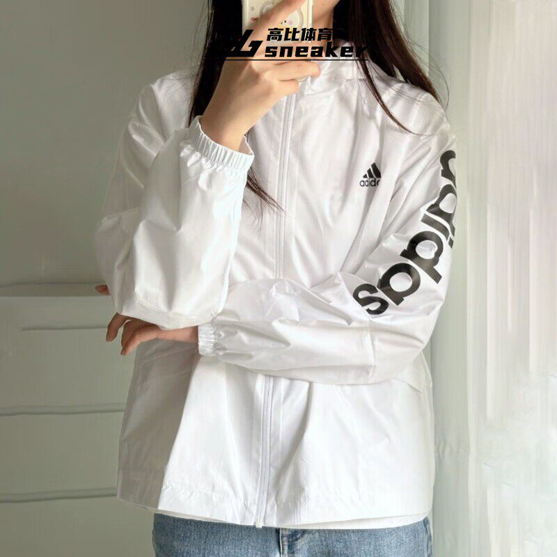 阿迪达斯正品外套女子梭织防风运动服连帽宽松运动休闲夹克GL0647