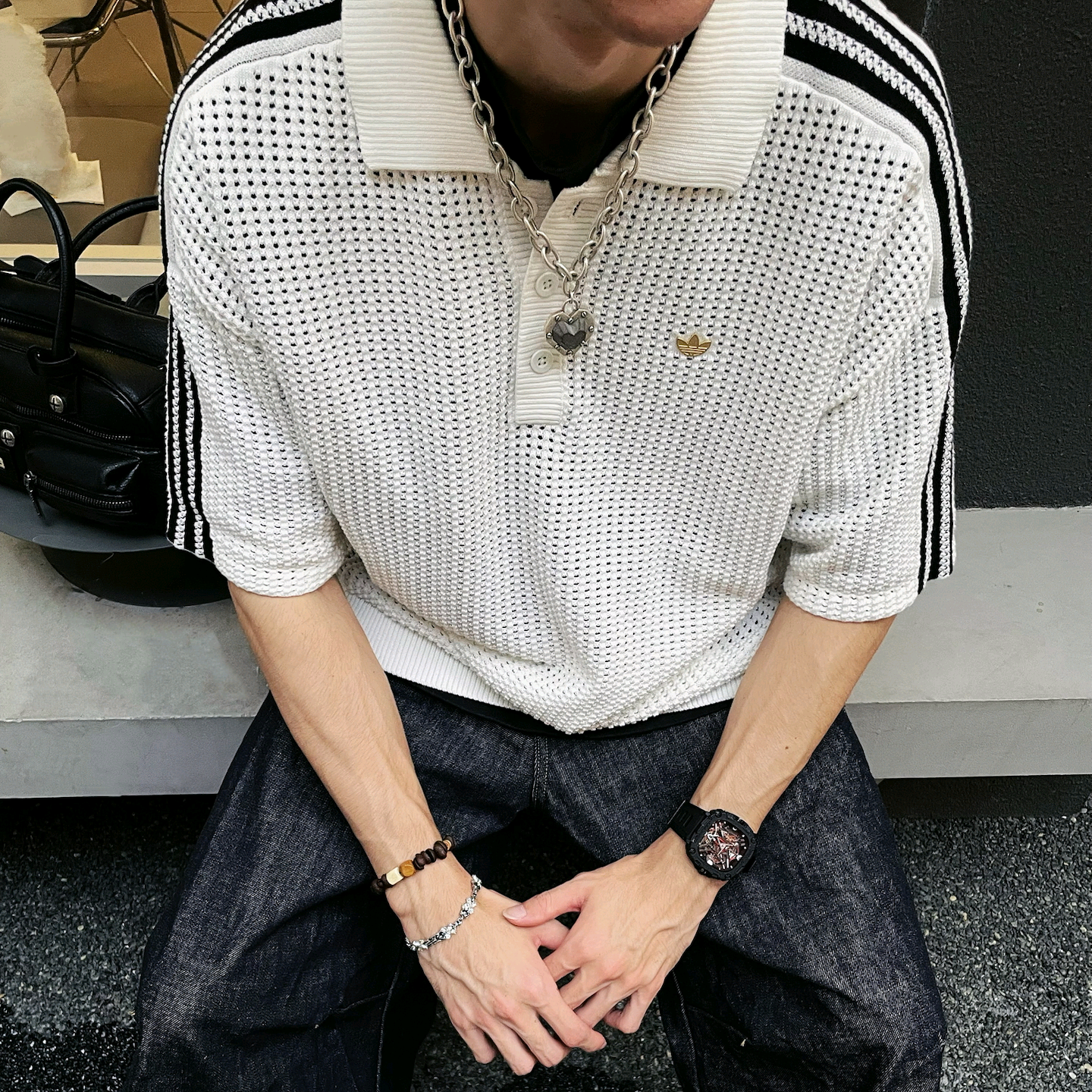 阿迪达斯三叶草男女镂空网眼翻领宽松运动休闲短袖POLO衫KF0403