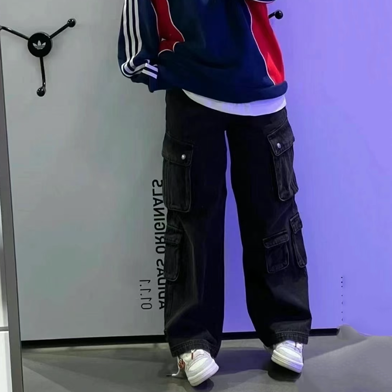 Adidas阿迪达斯三叶草牛仔裤男女王安宇同款休闲阔腿工装裤JY0203