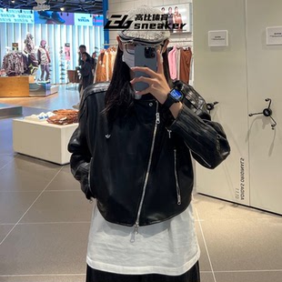 Adidas阿迪达斯三叶草女子机车风仿皮运动复古短款夹克外套JL7553