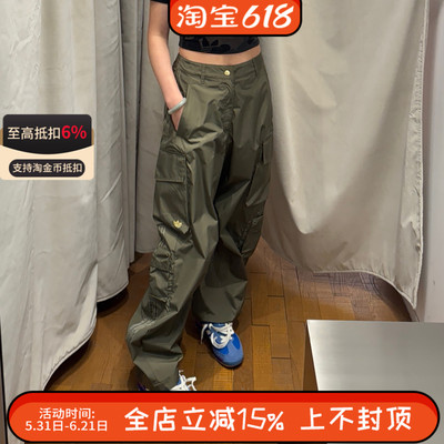 Adidas三叶草女子街头漫游系列大口袋工装裤直筒运动长裤JI5728