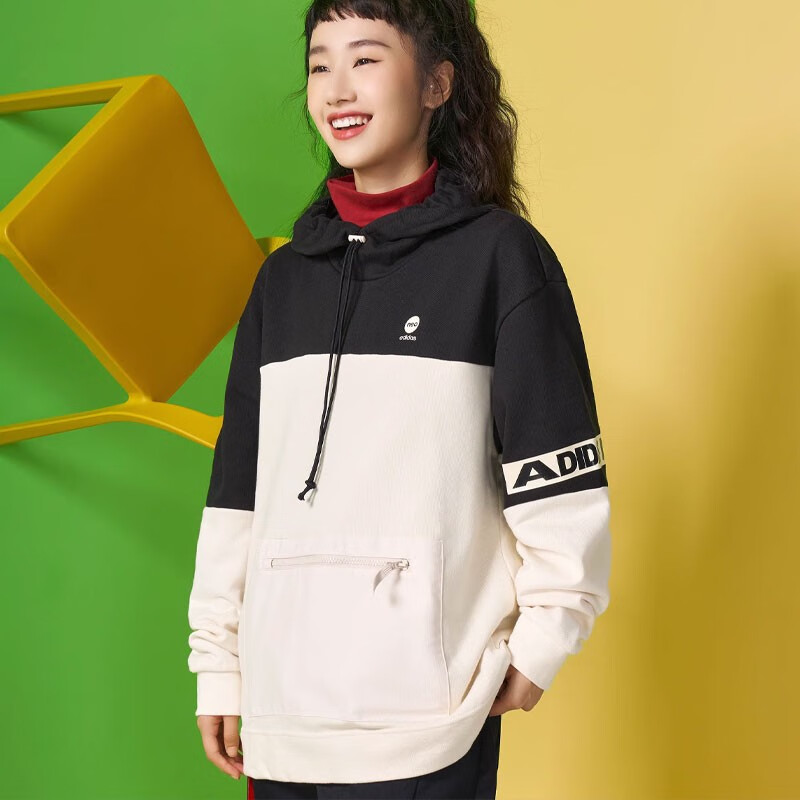 Adidas阿迪达斯 经典男女同款拼接休闲运动连帽卫衣套头衫 HD7092