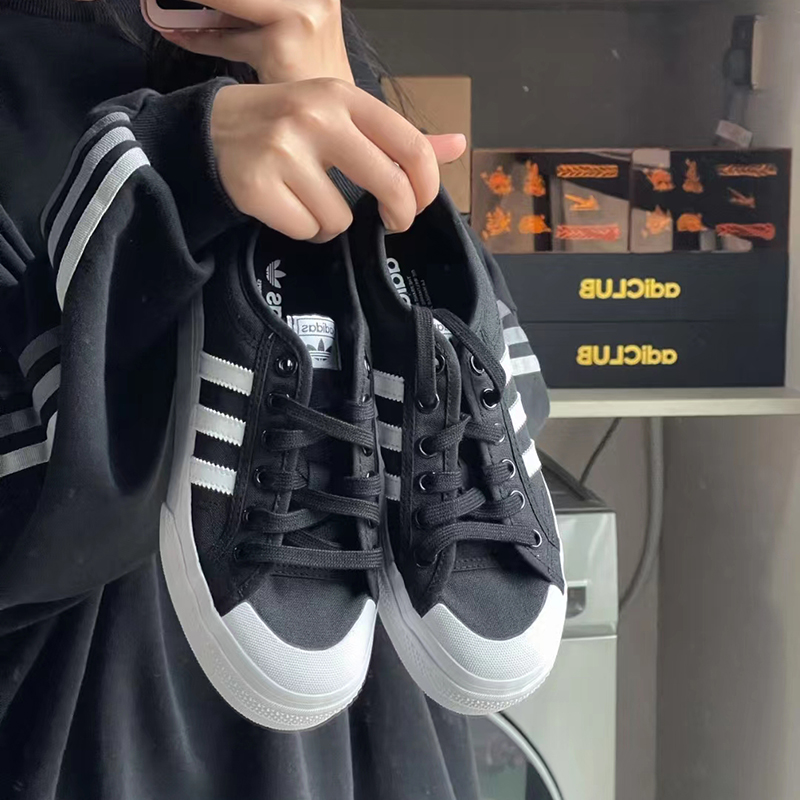 Adidas三叶草ROSE同款女子NIZZA 低帮运动休闲板鞋帆布鞋FV5322