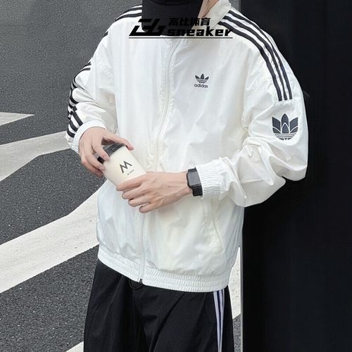 阿迪达斯三叶草男女外套复古三条纹立领宽松透气莲花夹克JI7535