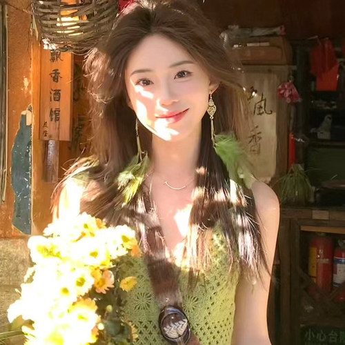 复古民族风绿色羽毛耳环女