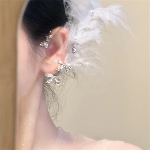 超仙气质精灵耳夹羽毛耳挂轻奢高级感耳环蝴蝶结锆石无耳洞耳骨夹