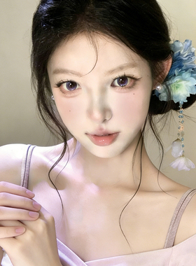 超仙绝美气质蓝色花朵流苏发夹
