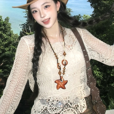 波西米亚风木质海星串珠项链女