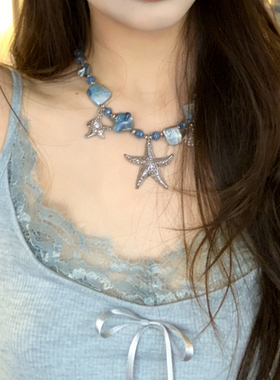蓝色海岛度假风贝壳海星项链女