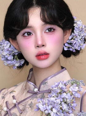 新中式温婉国风紫色丁香发夹女超仙氛围感花朵侧边夹汉服旗袍发饰