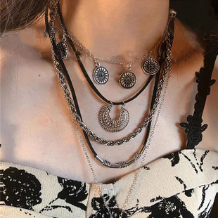 废土风项链 多层夸张项链长款毛衣链波西米亚风配饰民族风项链新