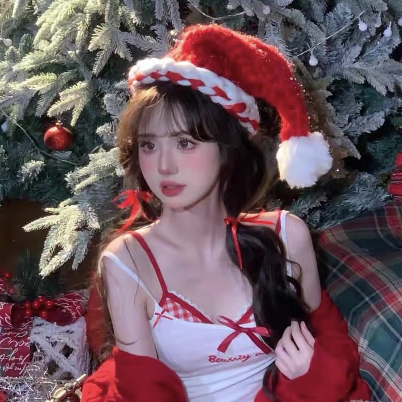 圣诞节红色针织圣诞帽子