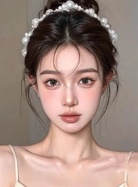 韩系珍珠花朵发箍日常百搭串珠头箍甜美气质拍照度假发饰仙气头饰