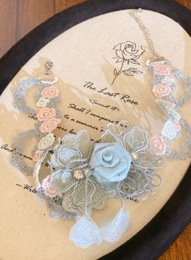 纯欲风超仙绿色蕾丝花瓣项链