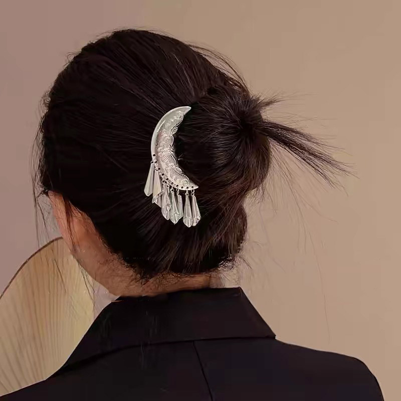 新中式月亮u型金属发簪女