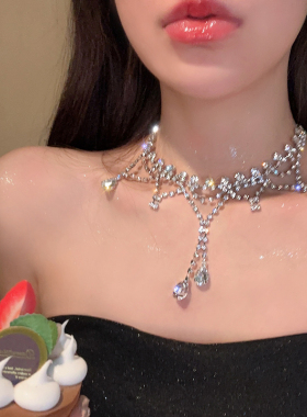 法式轻奢超闪水钻流苏项链女