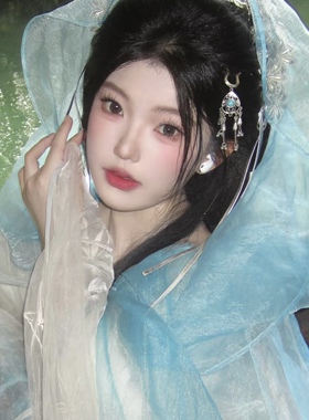 古风清冷感做旧蓝色长款流苏步摇