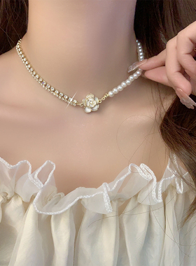气质优雅金山茶花仿珍珠项链女